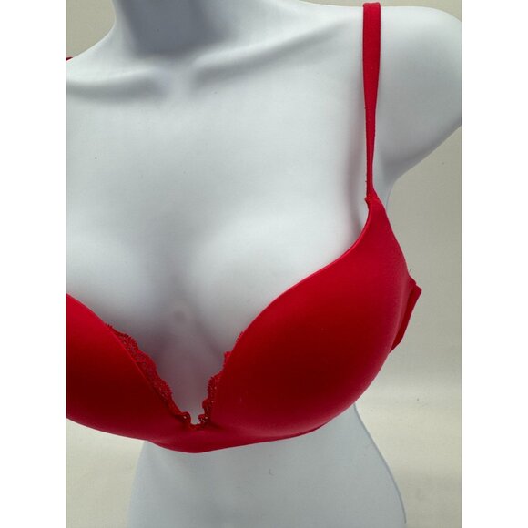 Victorias Secret Red Plunge Push-Up Bra Size 36B Sexy Lace Underwire Padded - Picture 4 of 7